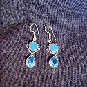 🆕️ Handmade Blue Onyx and Blue Topaz Gemstone Earrings